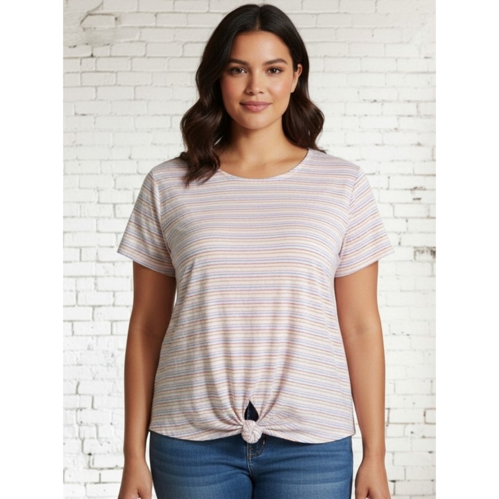 Lane Bryant Striped Tie Front Tshirt White Size 22/24